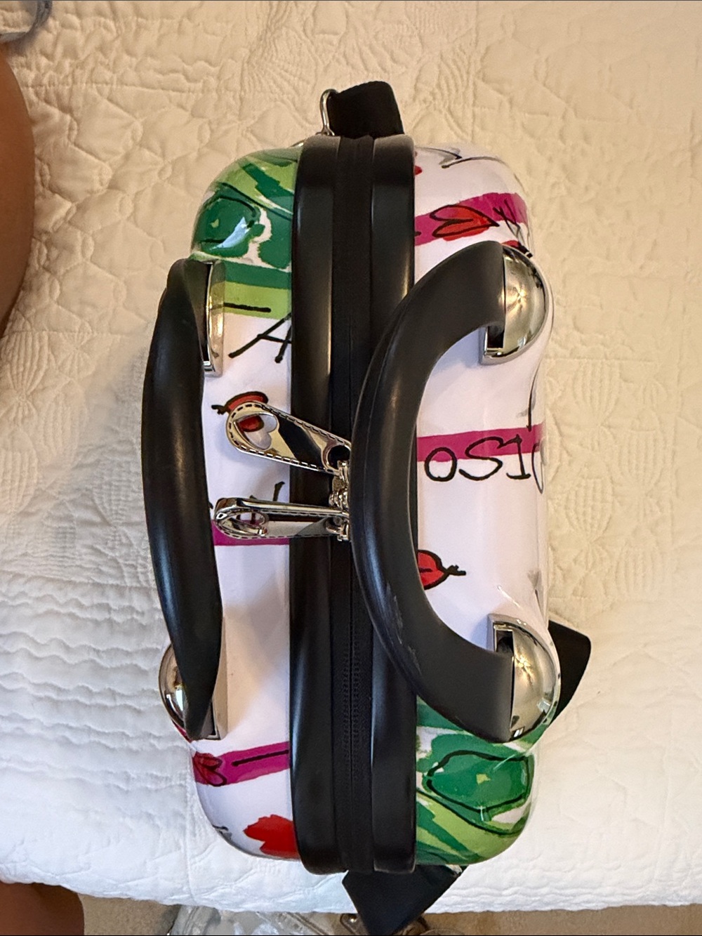 Brighton Mini Illustrated Dome Satchel in White Multi with Black Handle - Picture 6 of 11